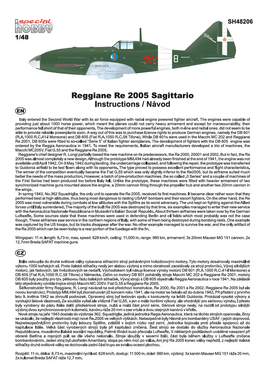 SpecialHobby-SH-48206-Reggiane-Re-2005-Bauanleitung-1 Reggiane Re 2005 Sagittario in 1:48 von Special Hobby # SH 48206