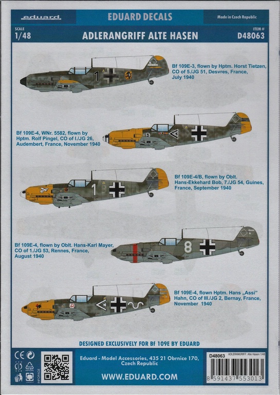 Decals tze Adlerangriff Von Eduard In 1 48 D48062 Und D48063