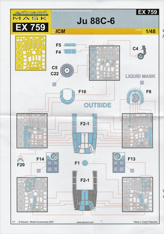 Eduard-FE-1159-1169-Ju-88-von-ICM-13 Ätzteile und Masken von Eduard für die Ju88C-6 von ICM in 1:48 #FE1159, FE1160, EX759 und EX760