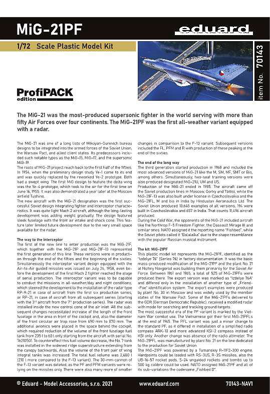 Eduard-70143-MiG-21-PF-ProfiPack-18 MiG-21PF in 1:72 von Eduard #70143