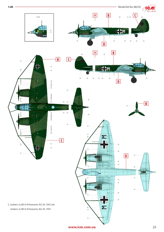 ICM-48230-Ju-88-A-8-Paravane-32 Junkers Ju 88 A-8 Paravane in 1:48 von ICM # 48230