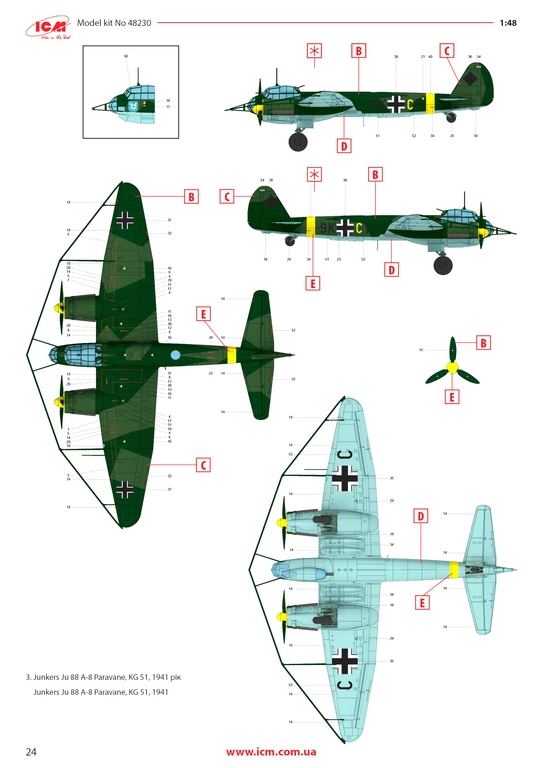 ICM-48230-Ju-88-A-8-Paravane-33 Junkers Ju 88 A-8 Paravane in 1:48 von ICM # 48230