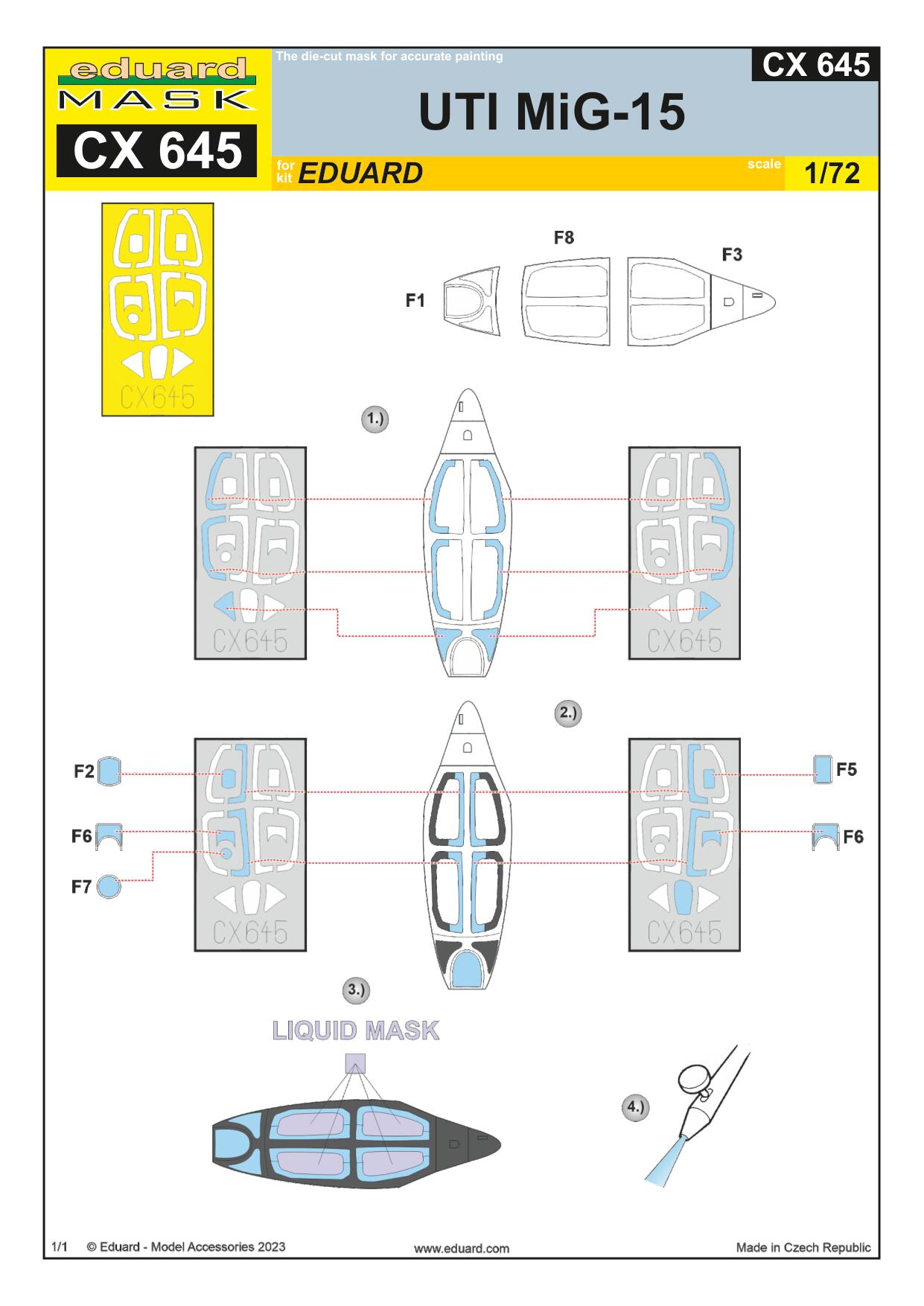 Eduard-CX-645-MiG-15-UTI-Masken-2 Masken für die MiG-15 UTI in 1:72 von Eduard # CX 645