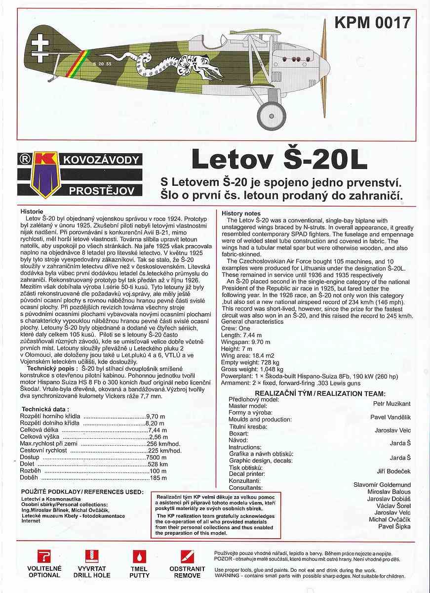 Kovozavody-KPM-0017-Letov-S-20L-4 Letov Š-20L Litauen in 1:72 von KP Models # 0017